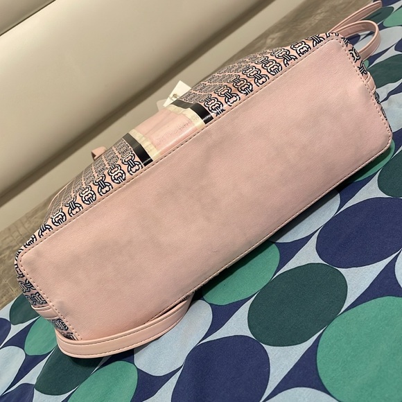 Tory Burch Pink and Navy Chain Print Tote - Picture 6 of 15